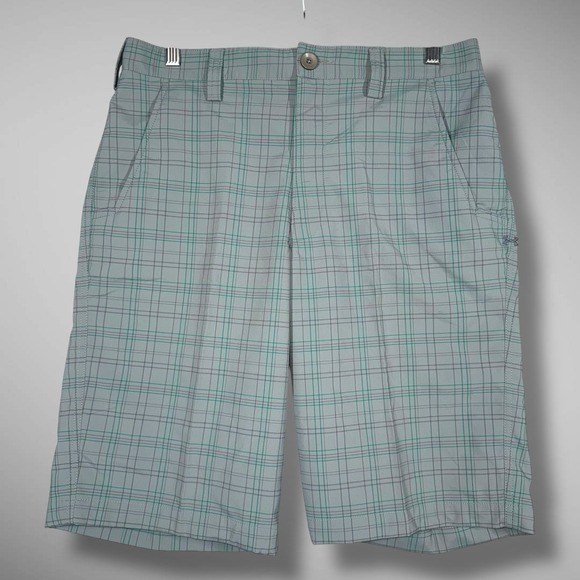 Under Armour Drive Golf Shorts Mens 32‎ Gray Green Plaid Performance Wicking - Picture 1 of 8